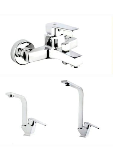 Tema Kare L Lavabo Bataryalı Batarya Seti 61011 + 61012L + 61013L Krom