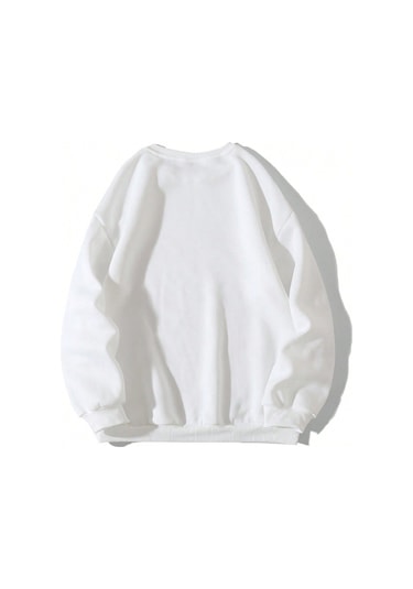 Karikatür & Slogan Grafikli Düşük Omuz Oversize Sweat-trzksw4854 Beyaz