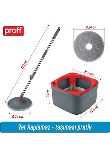 Proff Yeni Triton 170 Spin Mop Temiz Kirli Su Tanklı Temiz Su Kapasitesi 2 L