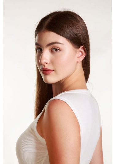 Kadın Kırıkbeyaz Fitilli Likralı Sıfır Kol Bisiklet Yaka Örme Atlet Tshirt Bluz KIRIK BEYAZ