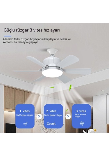 Led Yeni E27 Çok Fonksiyonluç Tonlu Işık Fan Lambası - Beyaz Beyaz