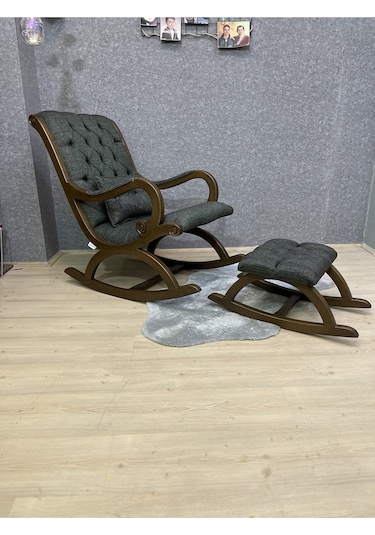 Asedia Rustik Ceviz Nefti Yeşil Döşemeli Sallanan Sandalye