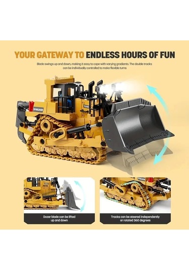 Uzaktan Kumandalı Buldozer Işıklı İnşaat Aracı 7-12 Yaş Erkek Çocuklar İçin