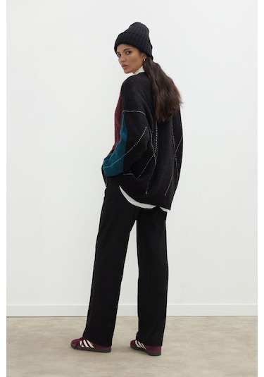 Manuka Baklava Desen Triko Kazak Petrol