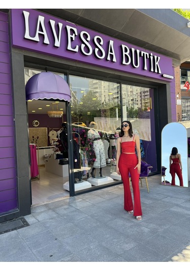 Lavessa Büzgülü İp Askılı Kırmızı Crop-131 Kırmızı
