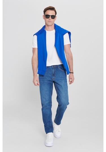 AC&Co / Altınyıldız Classics Erkek Mavi Comfort Fit Geniş Kesim Pamuk Denim Jean Kot Pantolon 4A0123200011MAV40