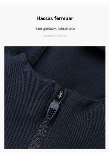Erkek Sonbahar/kış Spor Günlük Slim Fit Kapüşonlu Ceket Siyah