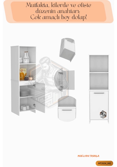 Tamamı Mdf Kapaklı Açık Raflı Çok Amaçlı Beyaz Boy Kiler Dolabı