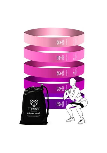 5 Li Pilates Direnç Bandı Seti Loop Squat Lastiği Çantalı Fitness Egzersiz Bantları - Pembe Pembe
