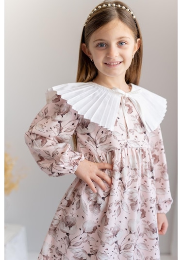 Zeyland Kız Çocuk Desenli Dokuma Elbise-Pembe