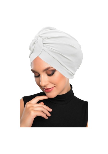 Çapraz Kancalı Krem Hazır Türban Tesettür Dış Ve Havuz Bonesi