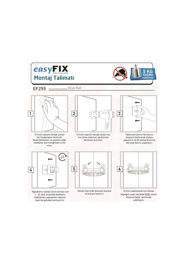 Banyo Köşe Rafı Paslanmaz Easyfix Yapışkanlı Siyah Siyah