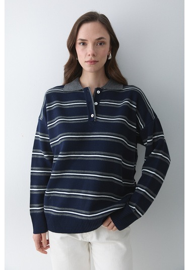 Lacivert - Antrasit Polo Yaka Kazak - 241248 Lacivert - Antrasit