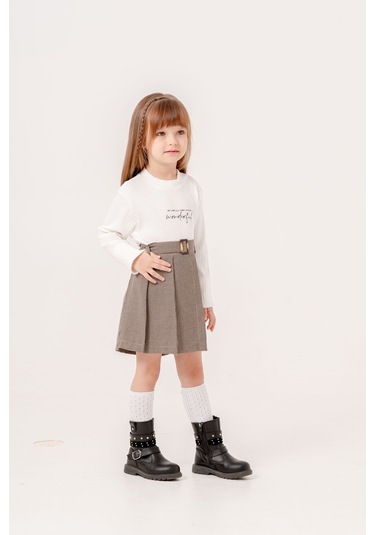 Smile Kids Wonderful Baskılı Şort Etekli Kız Takım Beyaz