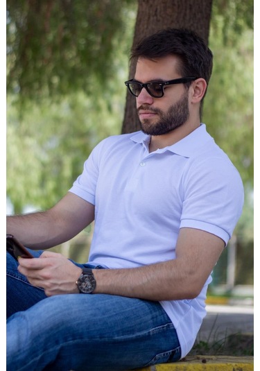 Erkek Beyaz Rahat %100 Pamuk Ribana Kol Polo Yaka T-shirt 24eplypope 001