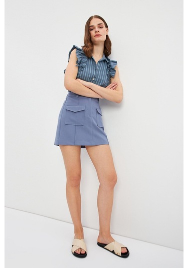 Stella Pulvis Mavi Cepli Nervürlü Mini Etek Mavi