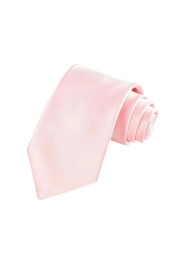 Tezzgelsin Erkek Saten Kravat Mendil ve Gold Çelik Kravat İğne Pembe