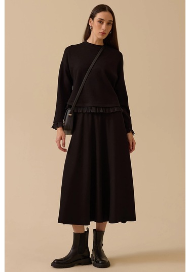 Seçil Kadın Elastik Bel Cepli Kloş Etek 1004 Siyah Siyah