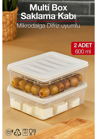Multi Box 2 Li Set Saklama Kabı Seti - Dondurucu & Mikrodalga Uyumlu Krem