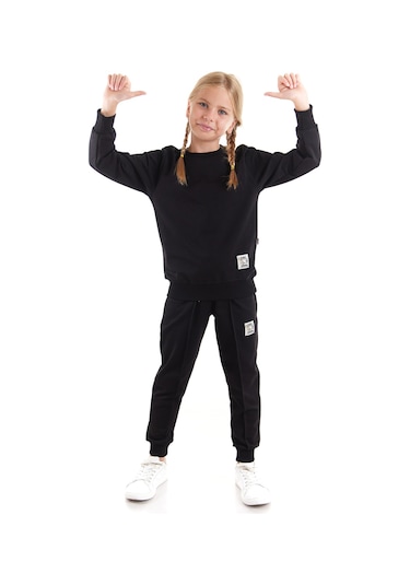 Ahengim Kız Çocuk Back To School Pamuklu Trend Eşofman Takımı Ak2529 Siyah