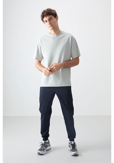 Tommy Life Taş %100 Pamuk Kalın Yumuşak Dokulu Oversize Fit Basic Erkek T-shirt - 88353 Taş