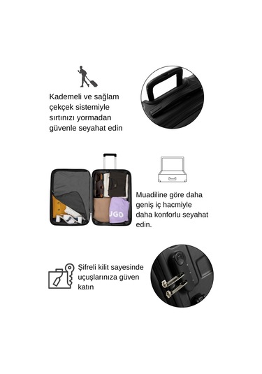 2'li Valiz Seti Büyük Boy - Kabin Boy Siyah-siyah 1167-s Siyah