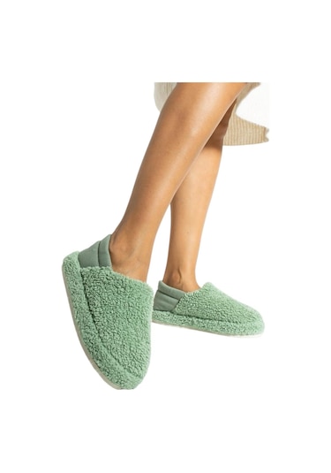 Kadın Lastikli Kaymaz Taban Peluş Havlu Kumaş Ev Ayakkabısı Panduf Yeşil-yeşil Yeşil