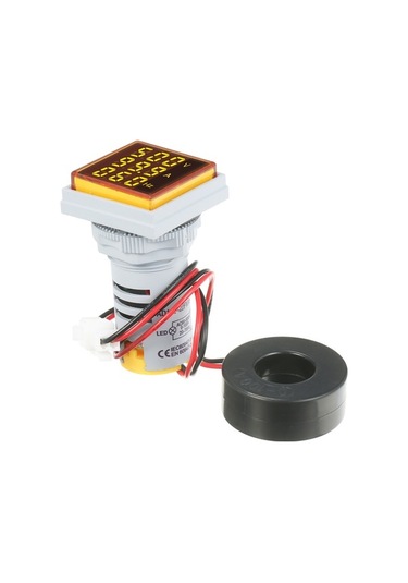 Pazly Küçük Kare Dijital Voltampermetre - Ac 60-500v / 0-100a, 3 Led Ekran, Frekans Ve Akım Göstergesi