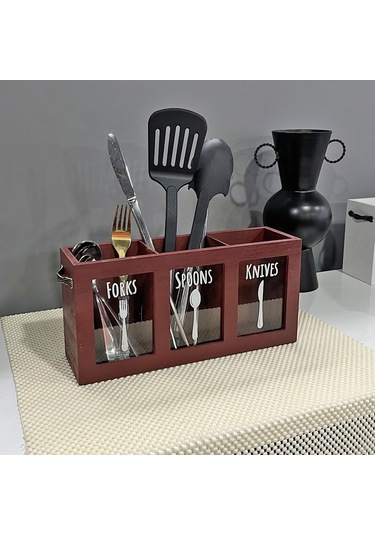 Suntek Mutfak Eşyası Tutucu Modern Çatal Bıçak Takımı Kırmızı