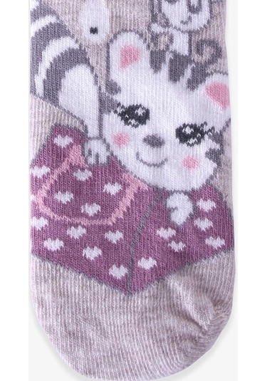 Breeze Kız Çocuk Soket Çorap Obur Kedili Bej (1-2-7-8 Yaş)