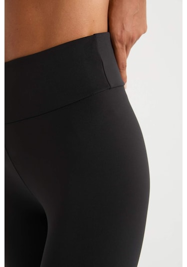DeFactoFit Yüksek Bel İçi Yumuşak Tüylü Beli Saran Basic Düz Sporcu Tayt W8206AZ25SPBK81 SiYAH