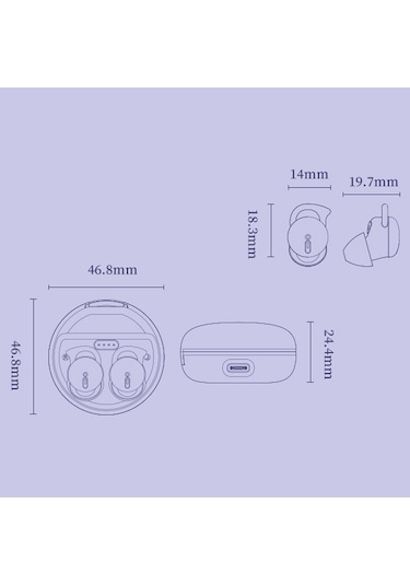 Q26 Bluetooth 5.3 Uyku Mini Kablosuz Bluetooth Kulaklık Görünmez Rahat Gürültü Önleyici Kulaklık Mor