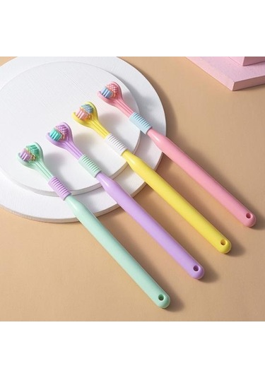 Üç Taraflı Diş Fırçası Yumuşak Kıllar Nazik Temiz Değiştirilebilir Başlıklar Kaymaz Saplı 360 Derece Kapsama Diş Fırçaları