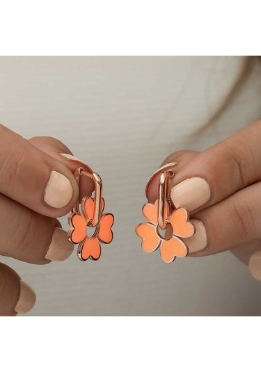 Himarry Gümüş Fosforlu Turuncu Yonca Küpe 1.50 CM-Gümüş