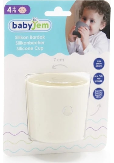 Babyjem - Silikon Bardak + Silikon Mama Kaşığı Ekru Silikon Bebek Beslenme Seti