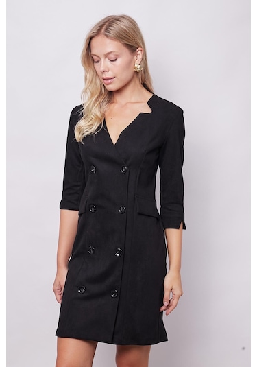 Kadın Kadife Likralı Yumuşak Dokulu Kruvaze Kapri Truvakar Kol Kolu Yırtmaçlı Ofis Ceket Elbise-siyah Siyah Kadın Kadife Likralı Yumuşak Dokulu Kruvaze Kapri Truvakar Kol Kolu Yırtmaçlı Ofis Ceket Elbise-siyah Siyah