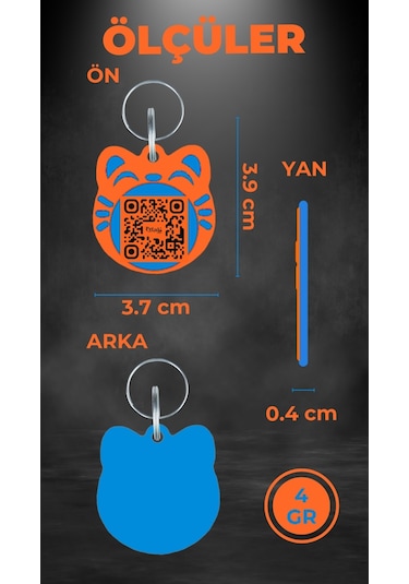 Petjoo 4.Maneki Neko Mavi-Turuncu Qr'lı Kedi Künyesi