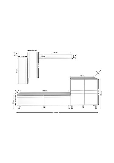 Decoraktiv Eko 6 Mdf Std Krom Ayaklı Tv Ünitesi Tv Sehpası Pera
