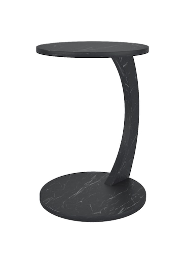 İntergo Tekerlekli C Yan Sehpa Siyah Mermer