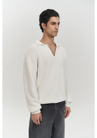 Magnus Polo Yaka Ekru Erkek Triko Kazak Ekru