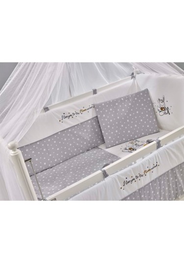 Meltem Kids Moon Nakışlı Pamuklu Bebek Uyku Seti 60 x 120 CM Gri
