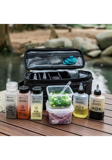 Hikeman Açık Baharat Saklama Çantası Kamp Baharat Kavanozları Siyah