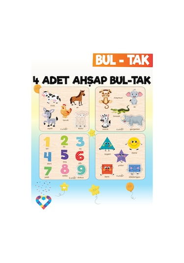 Eğitici 4 Adet Bul-tak Oyuncak Hayvanlar, Orman Hayvanları , Raka