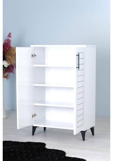 Luna 2 Kapaklı 4 Bölmeli Modern Ayakkabılık - Beyaz 70x108x35 C