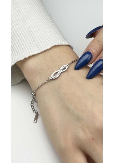 Sonsuzluk Sembolü, Zirkon Taşlı, Paslanmaz Çelik Bileklik 418, Gümüş Renk Gümüş