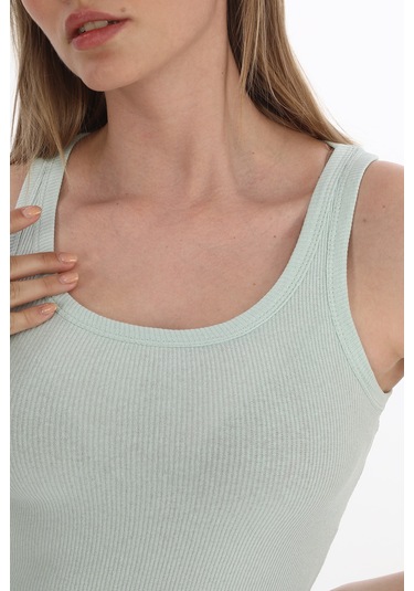 Monox Kadın Fitilli Likralı Pamuklu Askılı Atlet Yeşil