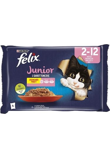 Felix Junior Pouch Tavuklu Ve Sığır Etli Kedi Konservesi 4 X 85 Gr