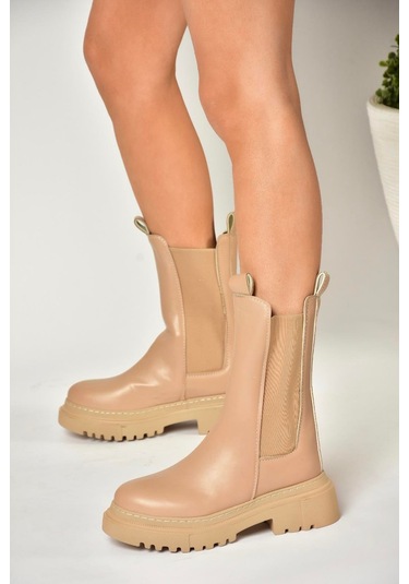 Fox Shoes T652449009 Ten Kalın Tabanlı Kadın Bot Ten-Suni Deri Ten