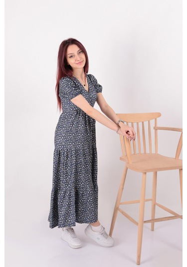 Busem S0015865 Kadın Elbise İndigo Sarı