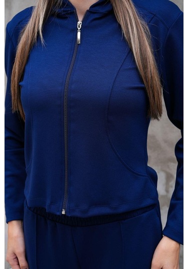 Elaxi Modal Kumaş Slim Fit Kapüşonlu İkili Takım Lacivert